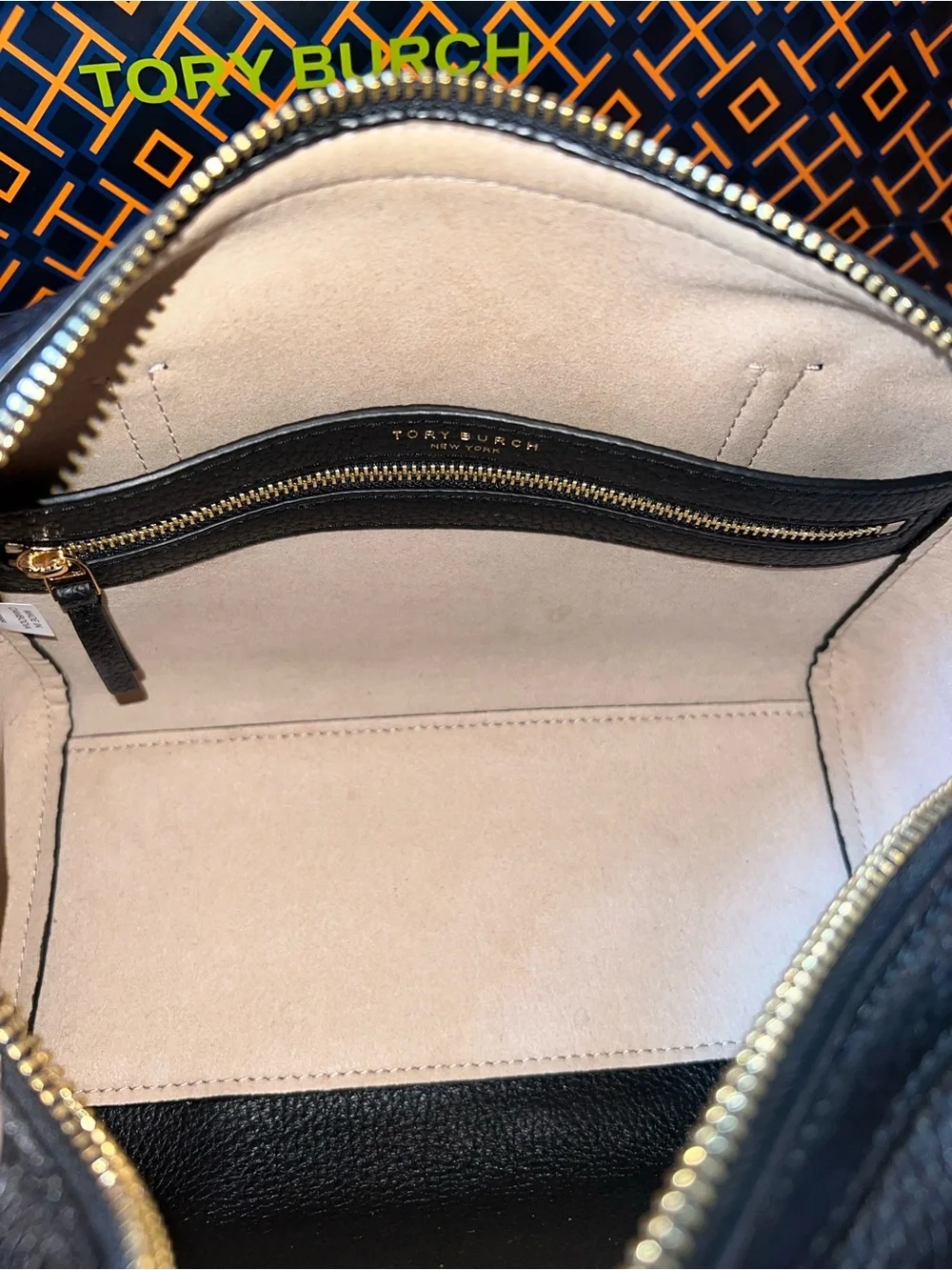 Tory Burch Black Pebbled Leather Satchel Crossbody & Continental Wallet Set